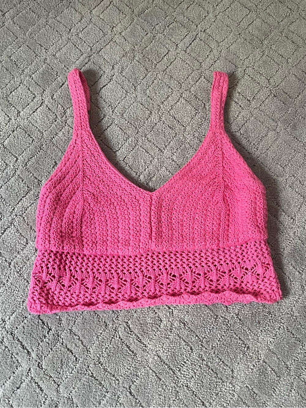 Hot Pink Crochet Crop Tank Top